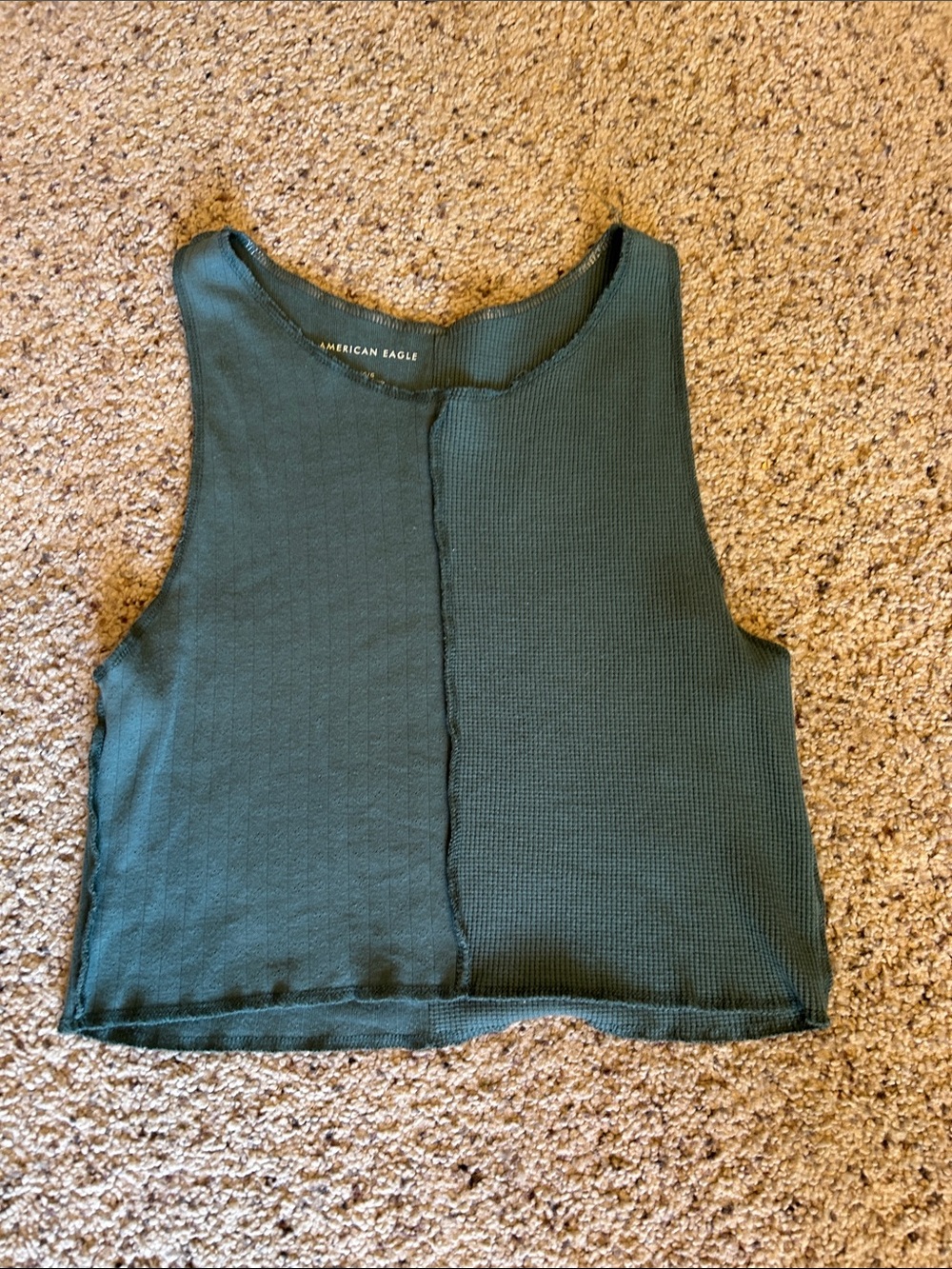 American Eagle Outfitters Dark Green Waffle-Knit Cropped Tank